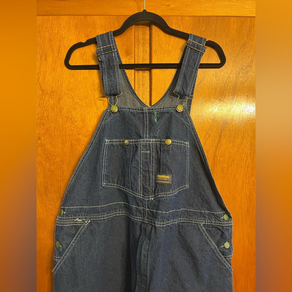 VTG Oshkosh B'Gosh Overalls Blue Denim Bibs Size 44 x 30 Vestbak Made in USA‎